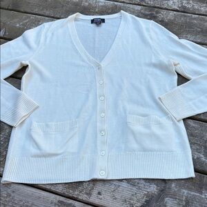 Lord & Taylor cream merino wool Knit cardigan Sweater size M
